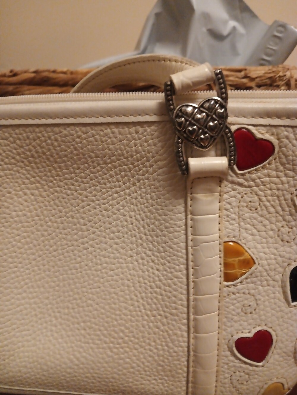 Brighton Fresca Colored Hearts white leather handbag - Picture 3 of 10